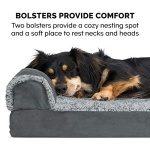 Furhaven Memory Foam Dog Bed for Large Dogs w/ Removable Bolsters & Washable Cover, For Dogs Up to 95 lbs - Two-Tone Plush Faux Fur & Suede L Shaped Chaise - Stone Gray, Jumbo/XL - Image 3