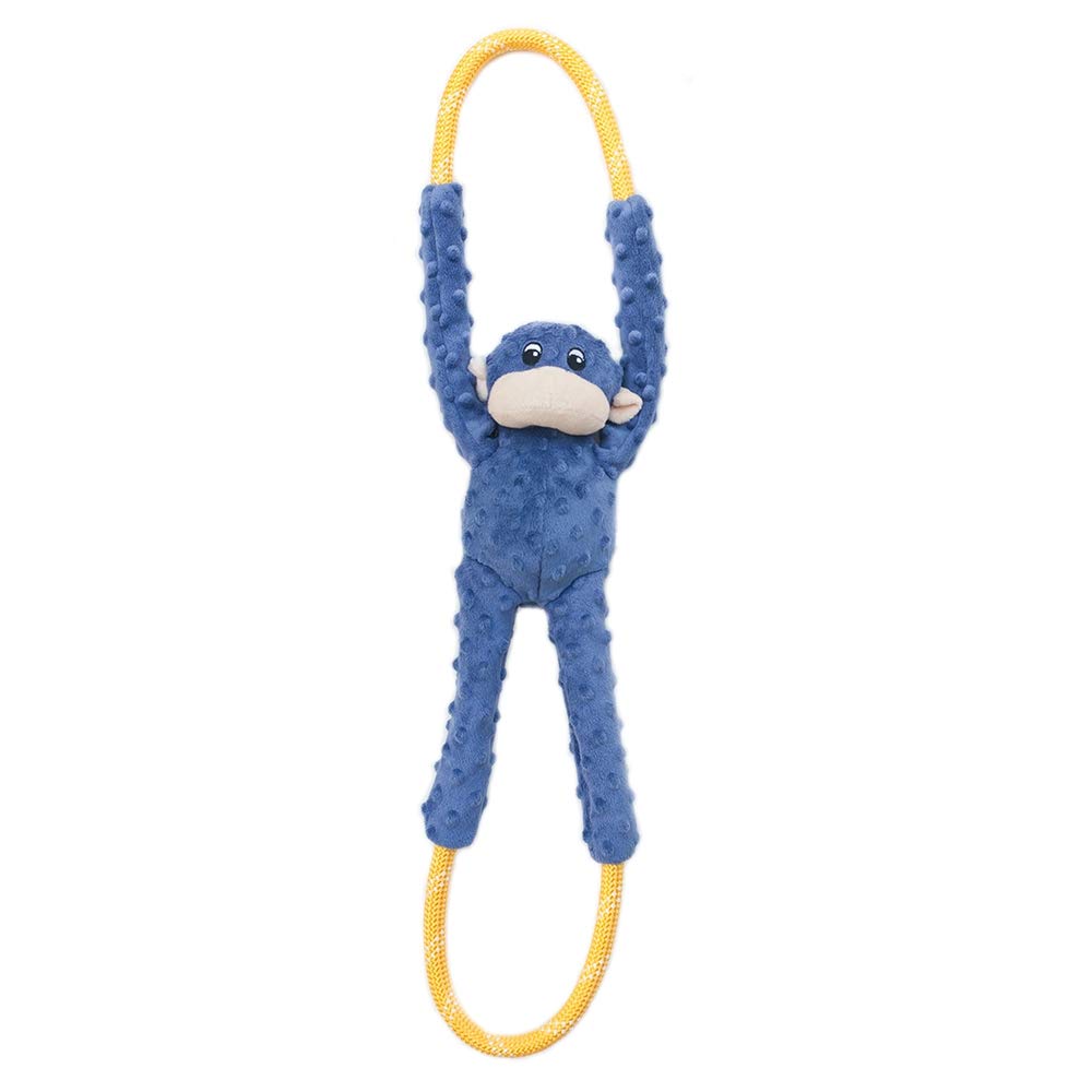 ZippyPaws RopeTugz - Durable Dog Pull Rope Toy, Interactive Tug of War for Large, Medium, & Small Dogs, Squeaky Pet Products to Keep Them Busy, Made with Heavy Duty Climbing Rope - Blue Monkey