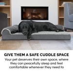 Furhaven Memory Foam Dog Bed for Large Dogs w/ Removable Bolsters & Washable Cover, For Dogs Up to 95 lbs - Two-Tone Plush Faux Fur & Suede L Shaped Chaise - Stone Gray, Jumbo/XL - Image 4