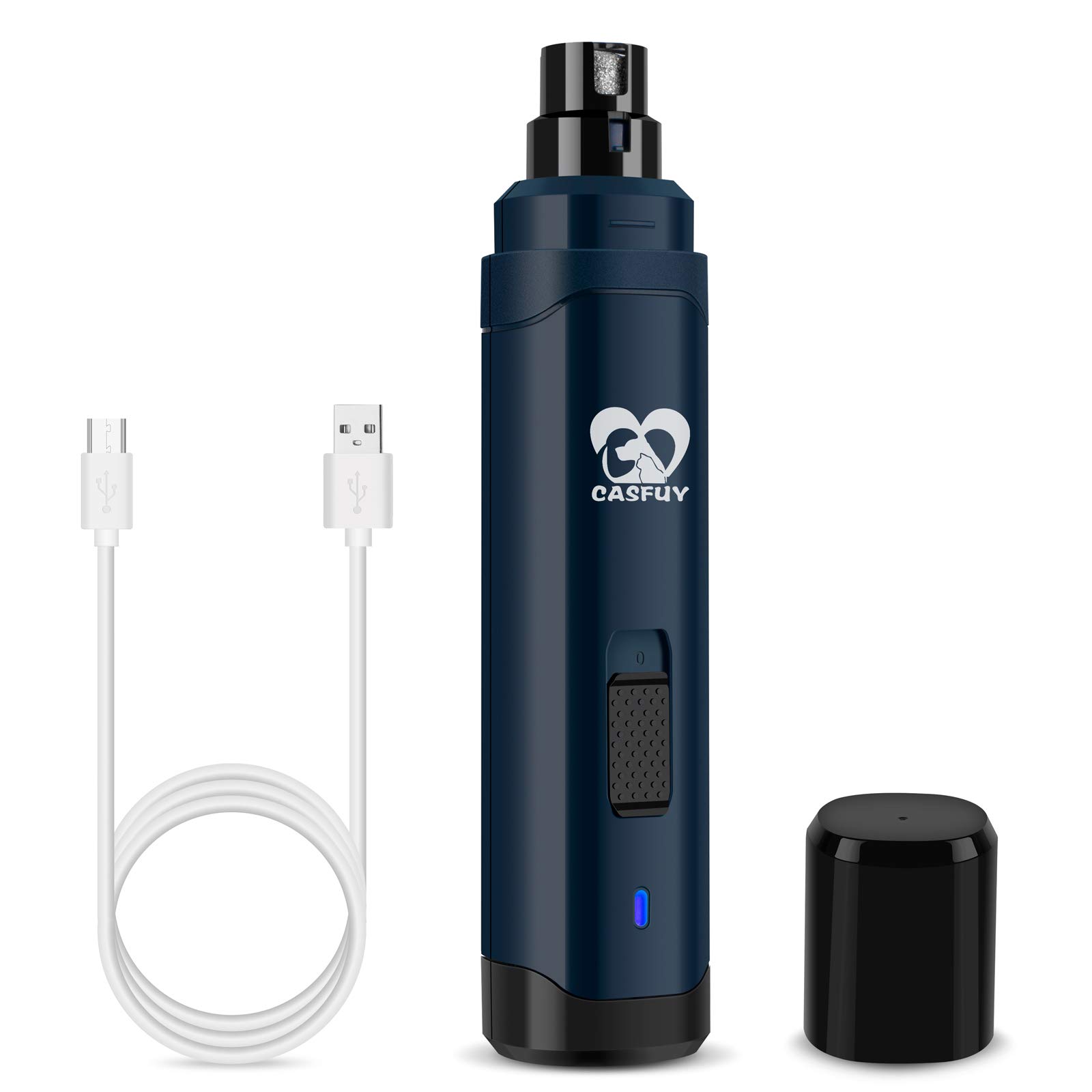 Casfuy Dog Nail Grinder Upgraded - Professional 2-Speed Electric Rechargeable Pet Nail Trimmer Painless Paws Grooming & Smoothing for Small Medium Large Dogs & Cats(Dark Blue)