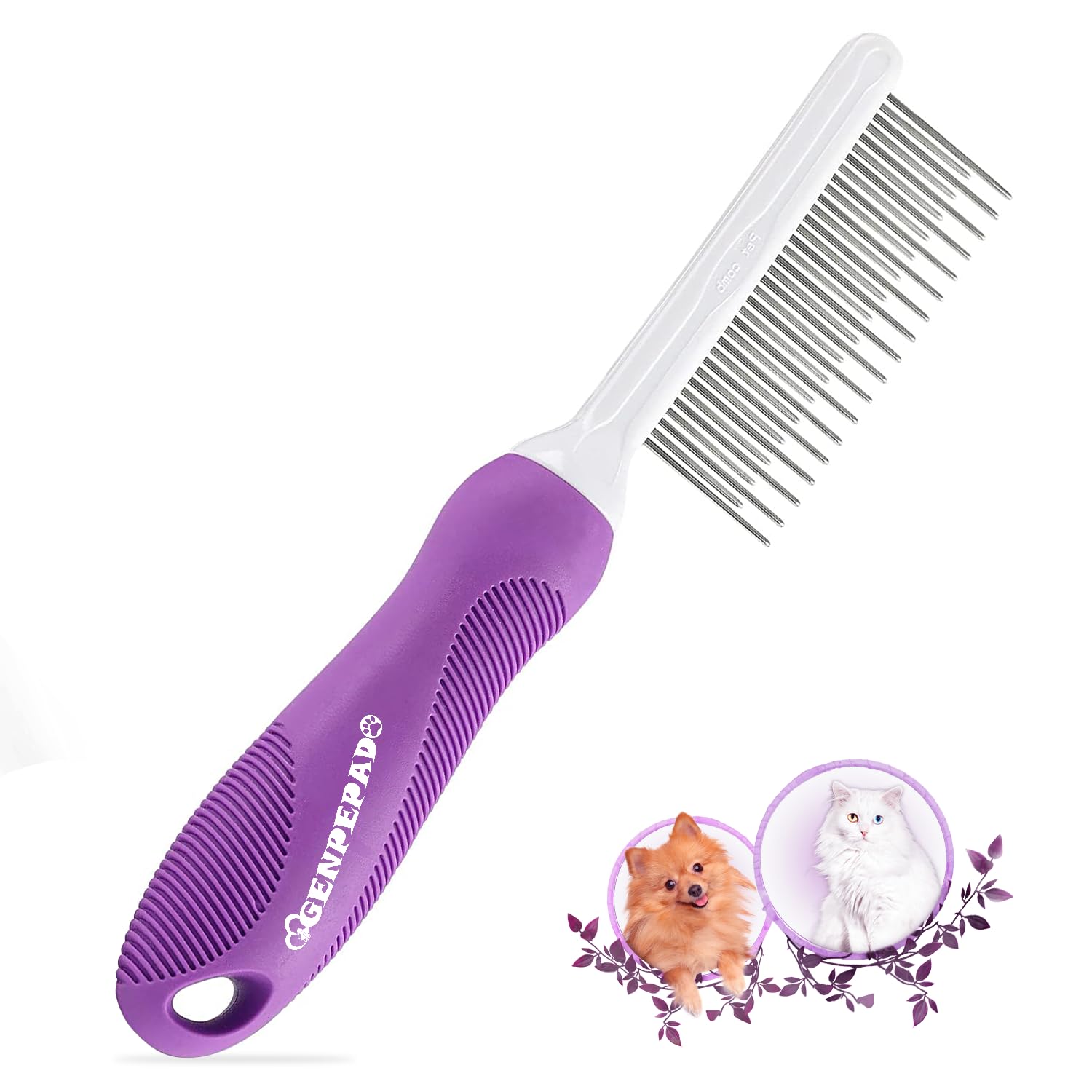 61AV5w4HtZL GENPEPADO Grooming Comb for Dogs and Cats with Matted Hair, Detangling Pet Comb with Long and Short Stainless Steel Metal Fine Teeth for Removing Mats, Tangles, Knots & Loose Fur from The Undercoat - Image 1