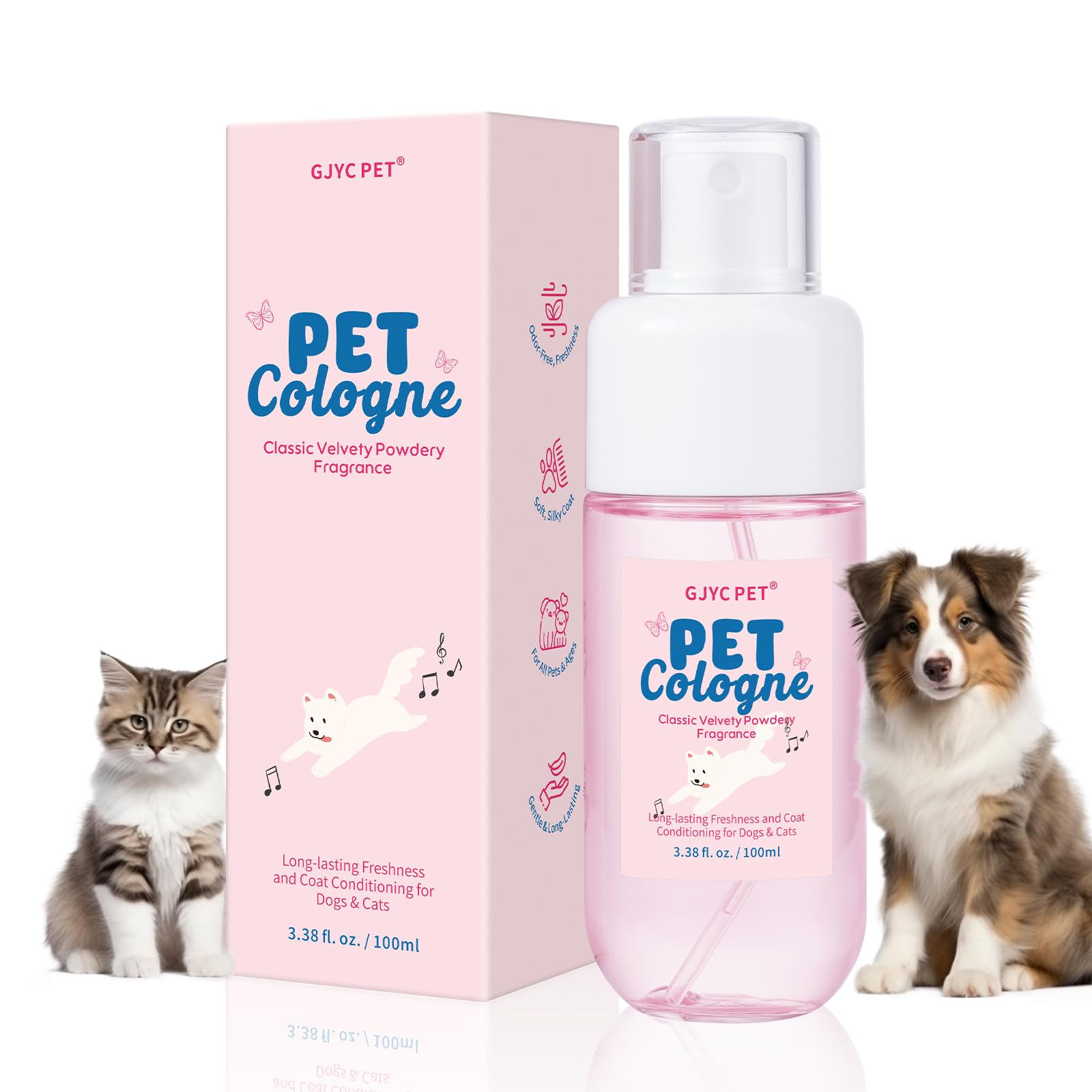 GJYC PET Dog & Cat Cologne | Long-Lasting Classic Powdery Scent | Fur-Conditioning, Non-Sticky Odor Control Formula | Travel-Friendly, 3.38 fl. oz