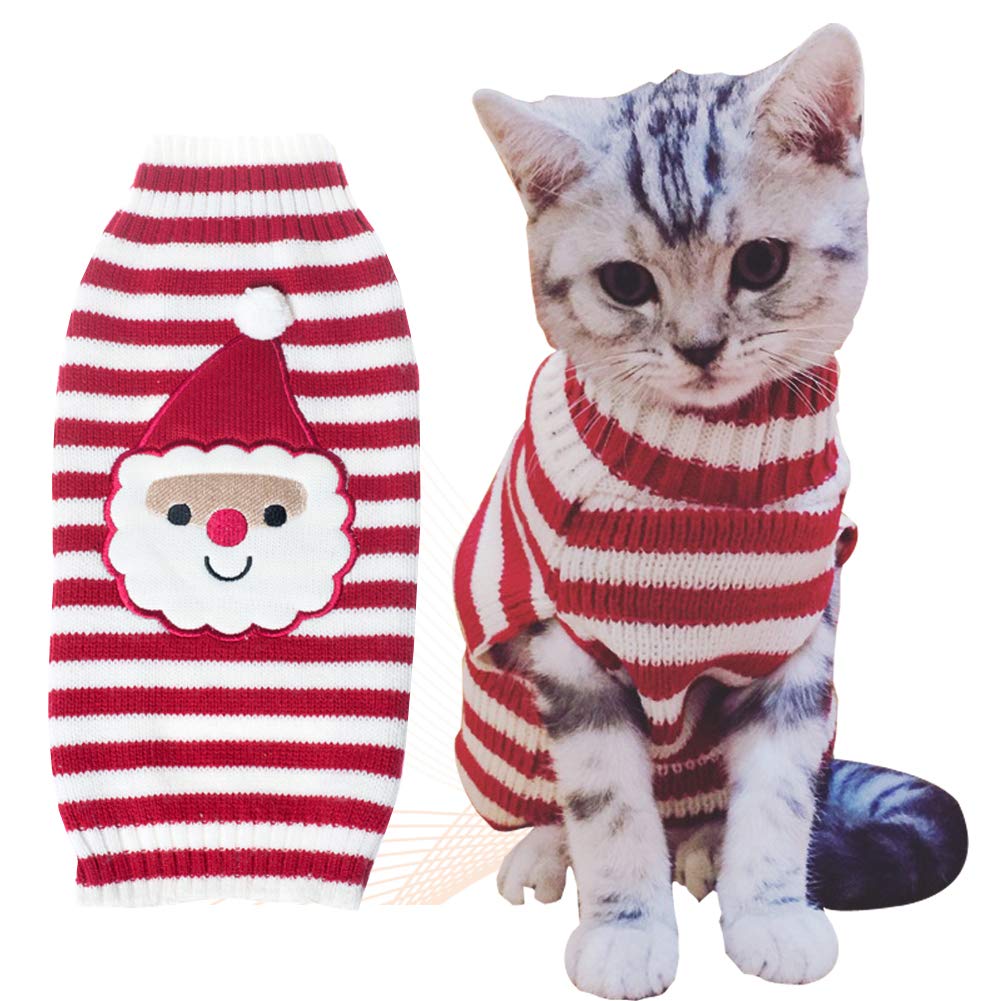 BOBIBI Cat Sweater Christmas Santa Claus Pet Cat Winter Knitwear Warm Clothes Medium