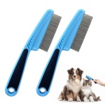 2Pcs Flea Comb for Dogs Cats, Upgrade Multifunctional Pet Comb Pet Hair Removal Flea Comb, Fine Tooth Stainless Cleaning Massage Brush for Dog Cat (Blue)