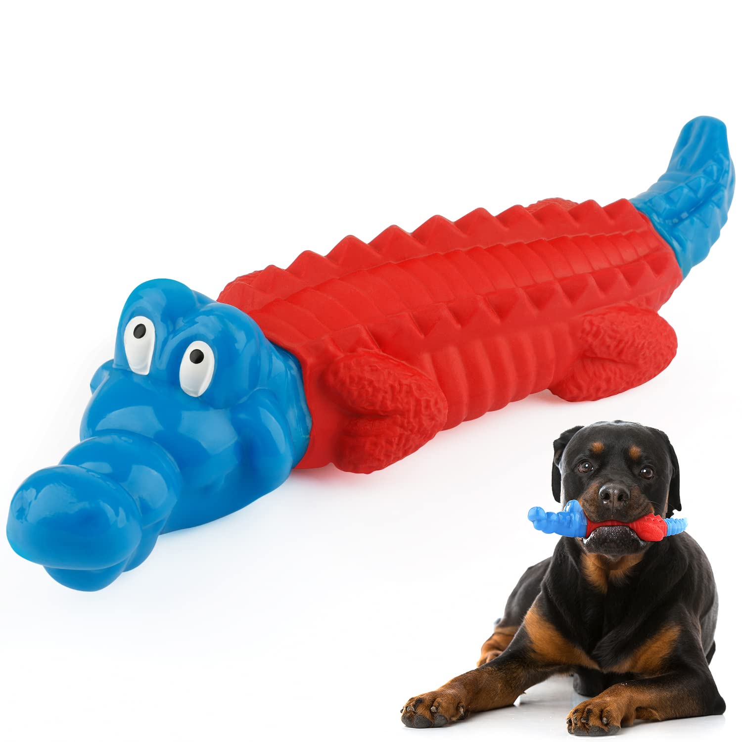 petizer Dog Toys for Aggressive Chewers, Dog Teething Chew Toy, Tough Rubber Nylon Chew Toy,IndestructibleToy for Medium & Large Breeds,Red and Blue Alligator