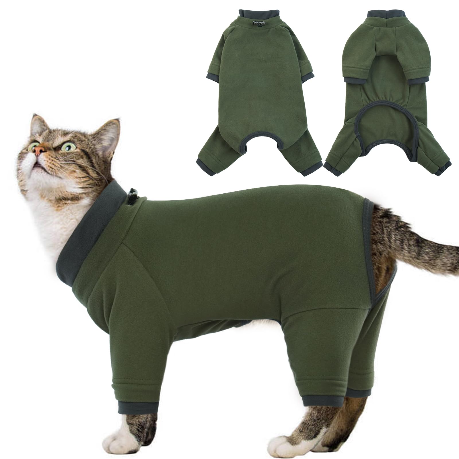 Sticky Cat Clothes Stretchy, Sphynx Hairless Sweater & Pajamas for Cats only, Soft Cat Onesie for Cats After Surgery Female Male & Hair Loss Prevention, Green XS