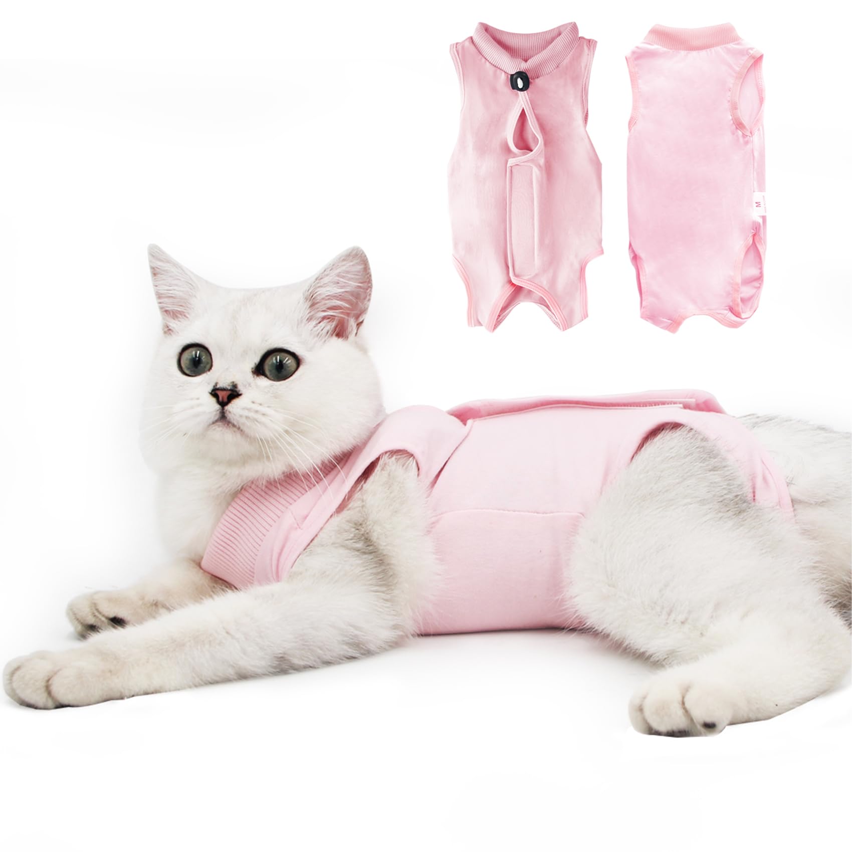 61g9aiE1oiL Cat Recovery Suit for Male and Female Surgical Post Surgery Soft Cone Onesie Shirt Clothes Neuter Licking Protective Diapers Outfit Cover Kitten Spay Collar(M, Pink) - Image 1