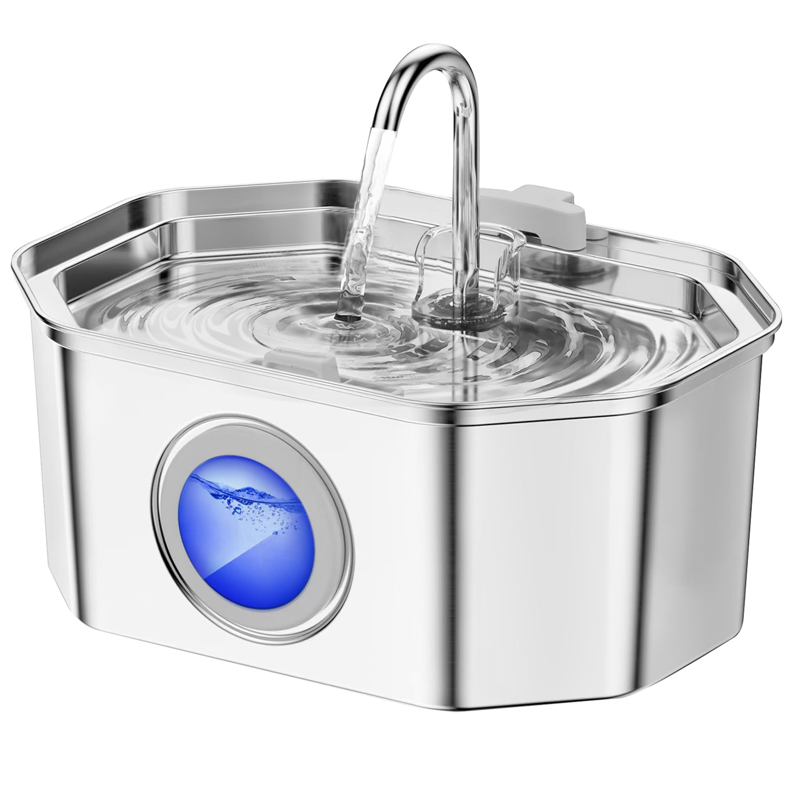 Cat Water Fountain Stainless Steel 108oz/3.2L, APAUK Automatic Pet Fountain Dog Water Dispenser with Water Level Window, Quiet Cat Fountain for Drinking, Inside with Replacement(1 Filters&1 Sponges)
