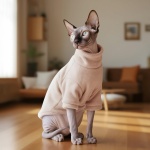 Idepet Sphynx Cat Warm Turtleneck Sweater Hairless Cats Shirt Pullover Kitten T-Shirts Thick Soft Fleece Clothes Cute Outfit Coat Pajamas for Cats and Puppy (Pink, Medium) - Image 3