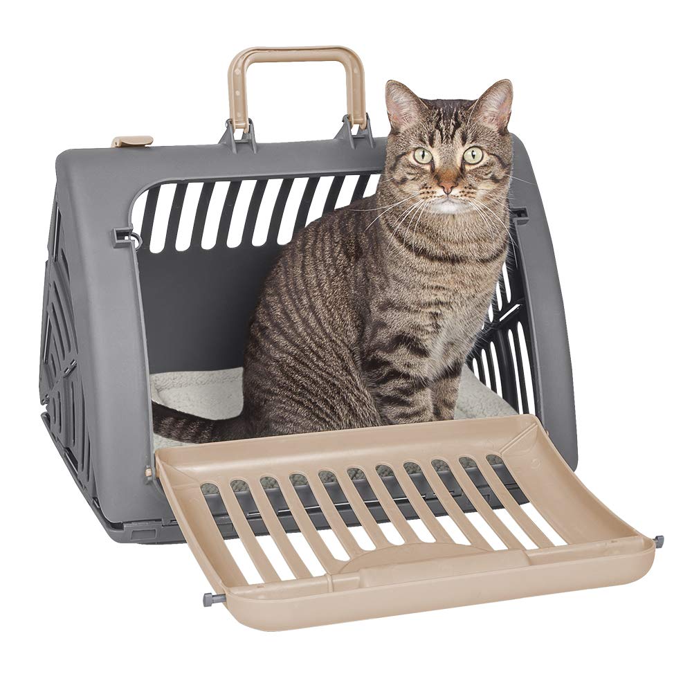 SportPet Designs Foldable Travel Cat Carrier - Front Door Plastic Collapsible Carrier Collection, Waterproof Bed