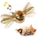 KreizyGo Cat Toys, Flapping Wings Sparrow, No Flying, Chirping Bird Interactive Catnip Toy for Kitten or Small Dogs, Touch Activated, Rechargeable