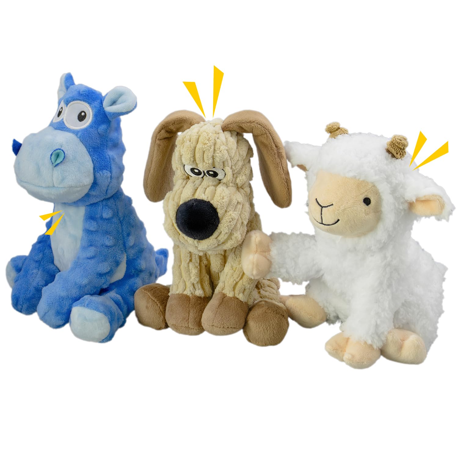 MeetYooo 3Pack Squeaky Stuffed Dog Toys- Indoor&Outdoor Playing Toys for Large to Small, Durable Plush Toys to Keep Them Busy- Animal Shape Crinkle Toy