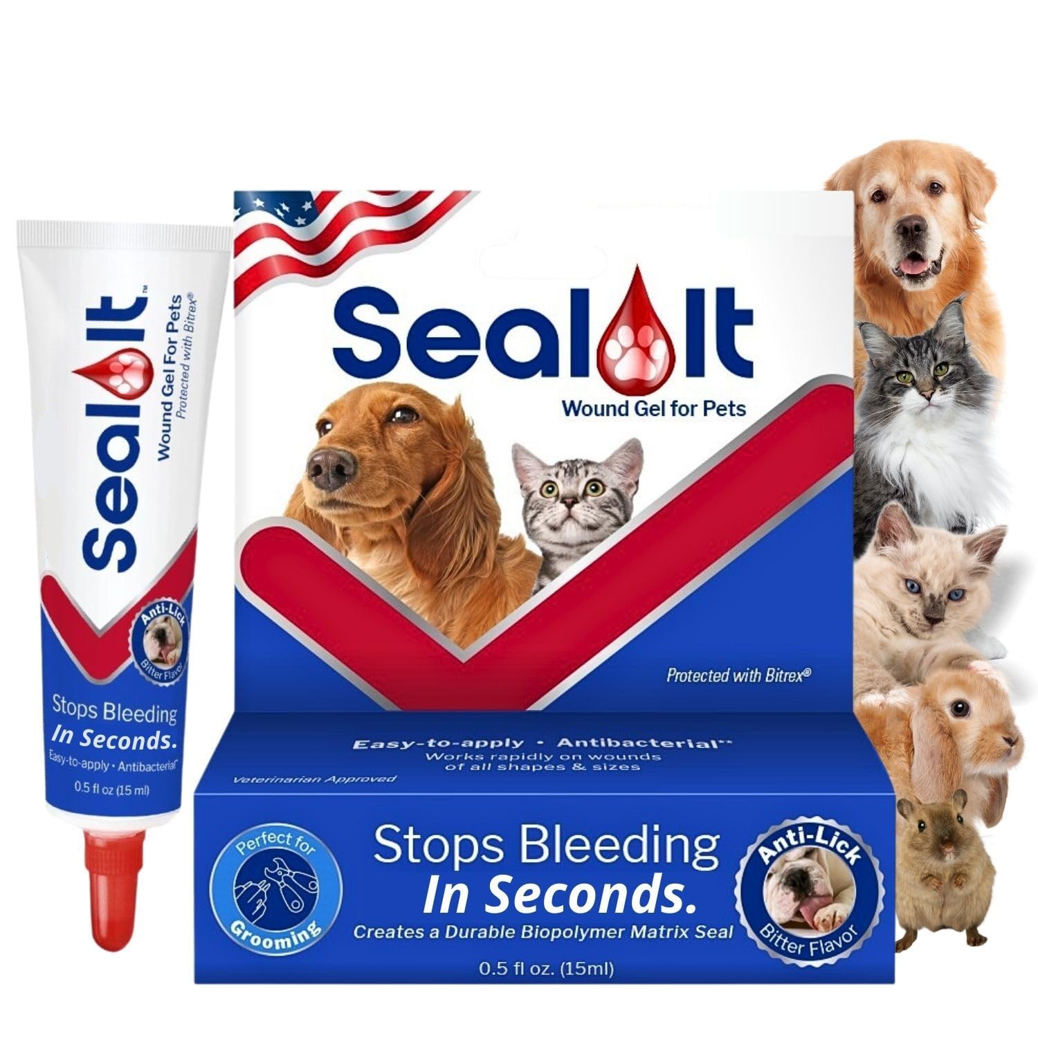 Dog Wound Care Gel – Styptic Powder Alternative for Dogs & Cats | Quick Stop Bleeding for Cuts, Nails & Scrapes | Liquid Bandage First Aid for Pets and Animals | Seal It® 15ml | Made in USA