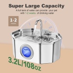 Cat Water Fountain Stainless Steel 108oz/3.2L, APAUK Automatic Pet Fountain Dog Water Dispenser with Water Level Window, Quiet Cat Fountain for Drinking, Inside with Replacement(1 Filters&1 Sponges) - Image 4