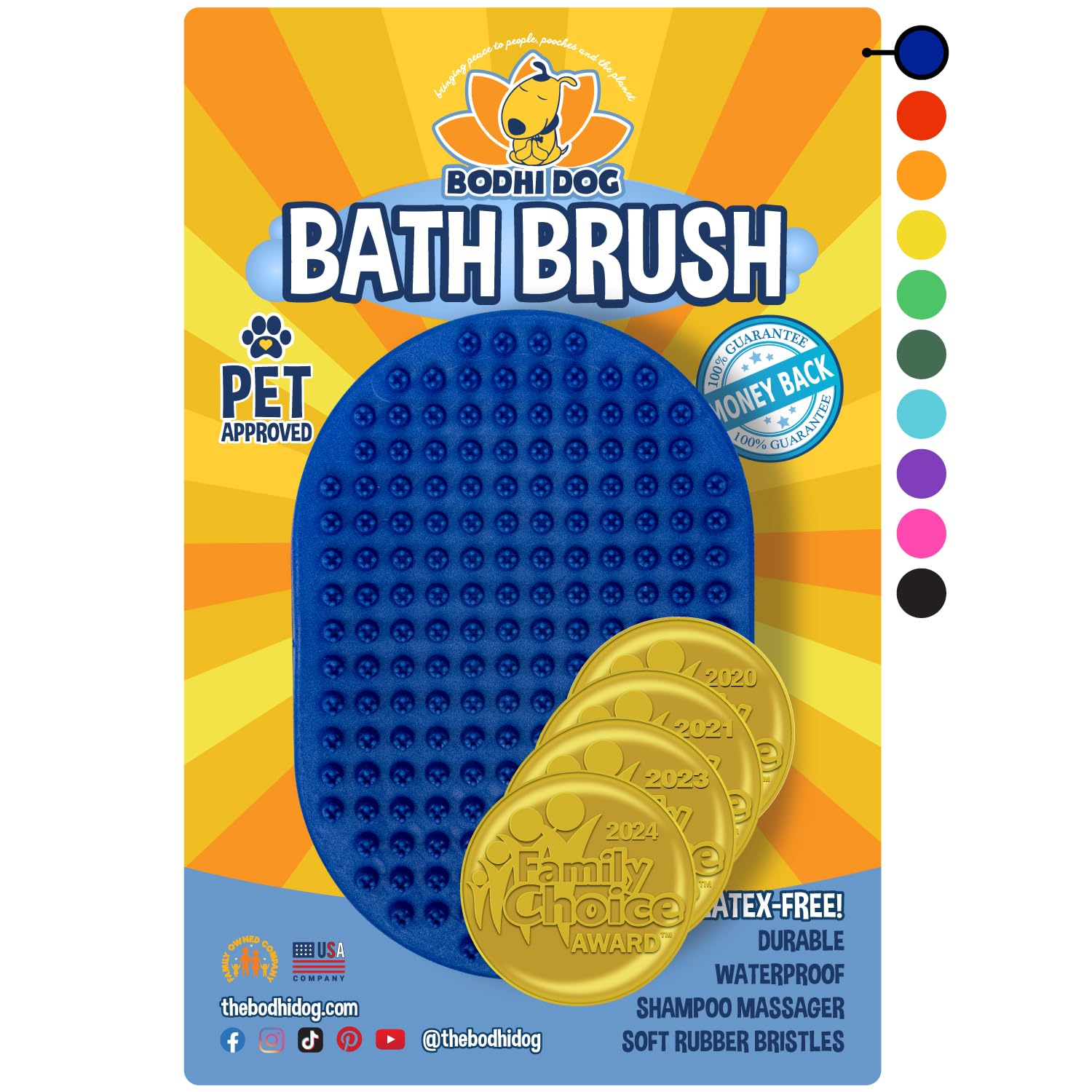 Bodhi Dog Shampoo Brush - Pet Grooming & Bath Supplies for Dogs and Cats - Bath Brush for Long & Short Hair - Premium Scrubber for Shower, Bathing & Massage (One Pack, Blue)