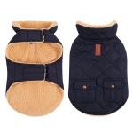 Queenmore Warm Puffer Dog Jacket, Quilting Winter Coat Ultra Thick Plush Lining with Storage Pockets (Dark Navy, X-Small)