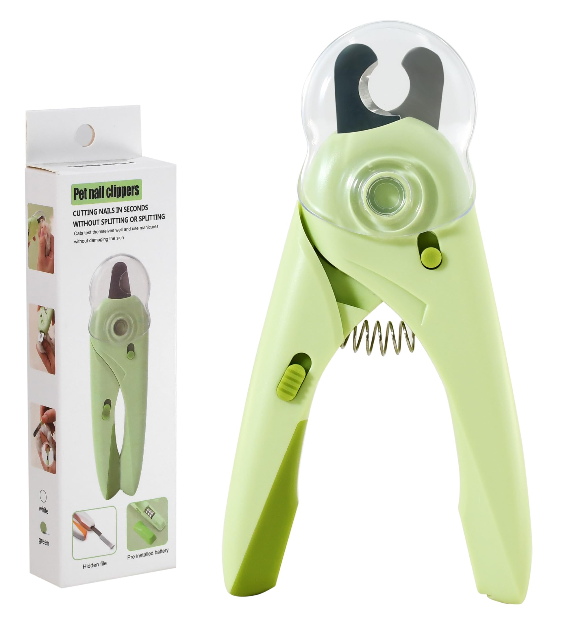 IPTPAS Pet Nail Clipper with Light for Cats & Small Dogs Puppies, Ultra Bright LED to Illuminate Nail Bloodline to Avoid Over Cutting, Extra-Sharp and Durable Cat Claw Trimmer with Nail File (Green)