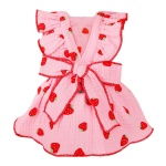 Dog Dresses for Small Dogs Girl Female Clothes Cat Clothes Cat Dress Cute Cotton Extra Small Summer Clothes Bow Decor Printed Strawberry Dog Birthday Outfit Puppy Clothes