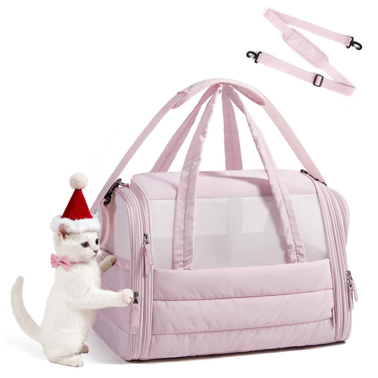 BAGSMART Cat Carrier: Soft-Sided Pet Carrier for Small Medium Cats Dogs Puppy Quilted Collapsible Puffy Travel Bag Up to 20 Lbs Pink