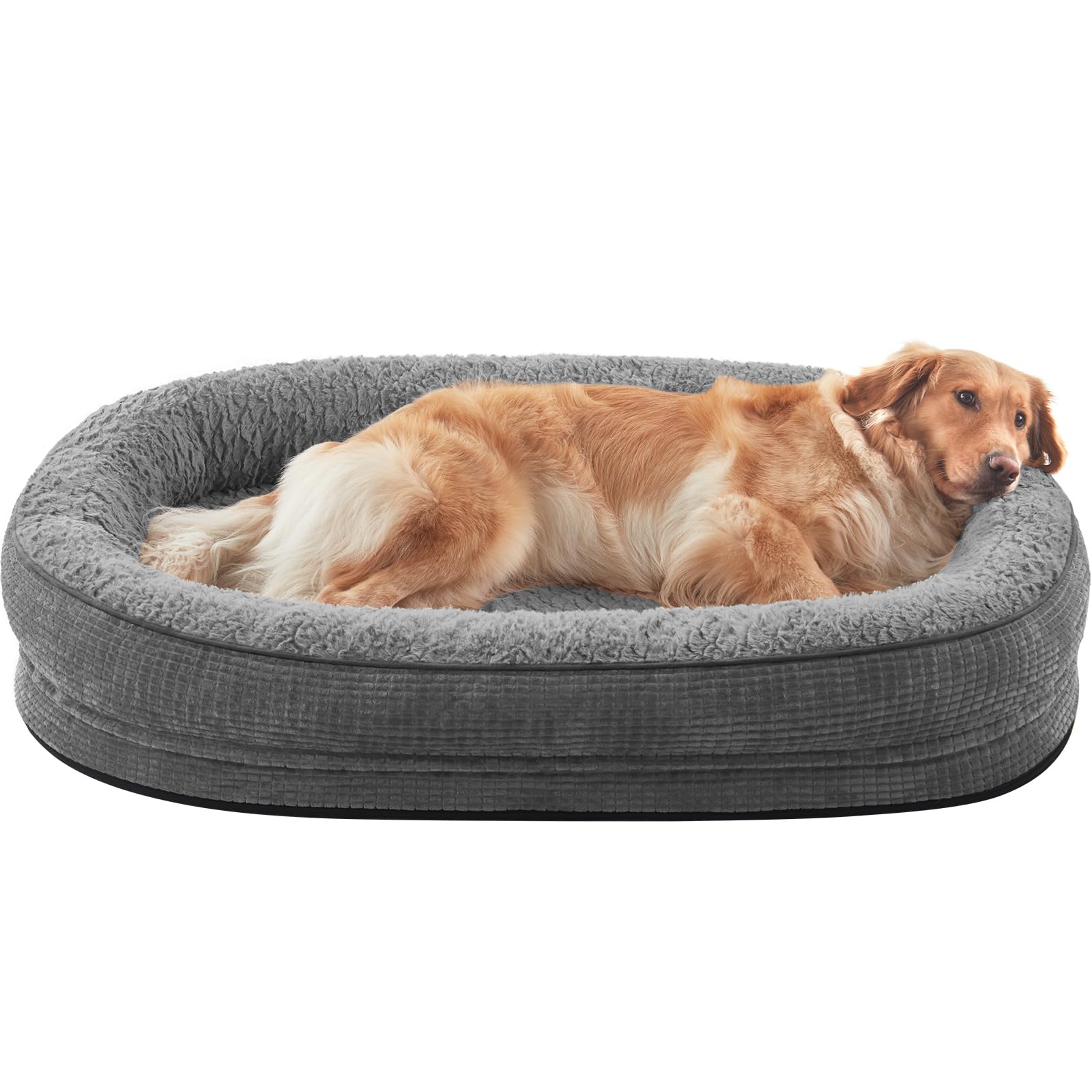 JOEJOY Orthopedic Dog Beds Large Sized Dog, XL Egg-Crate Memory Foam Pet Couch Bed with Bolster Sides, Waterproof Lining, Removable Washable Cover & Non-Slip Bottom, Grey