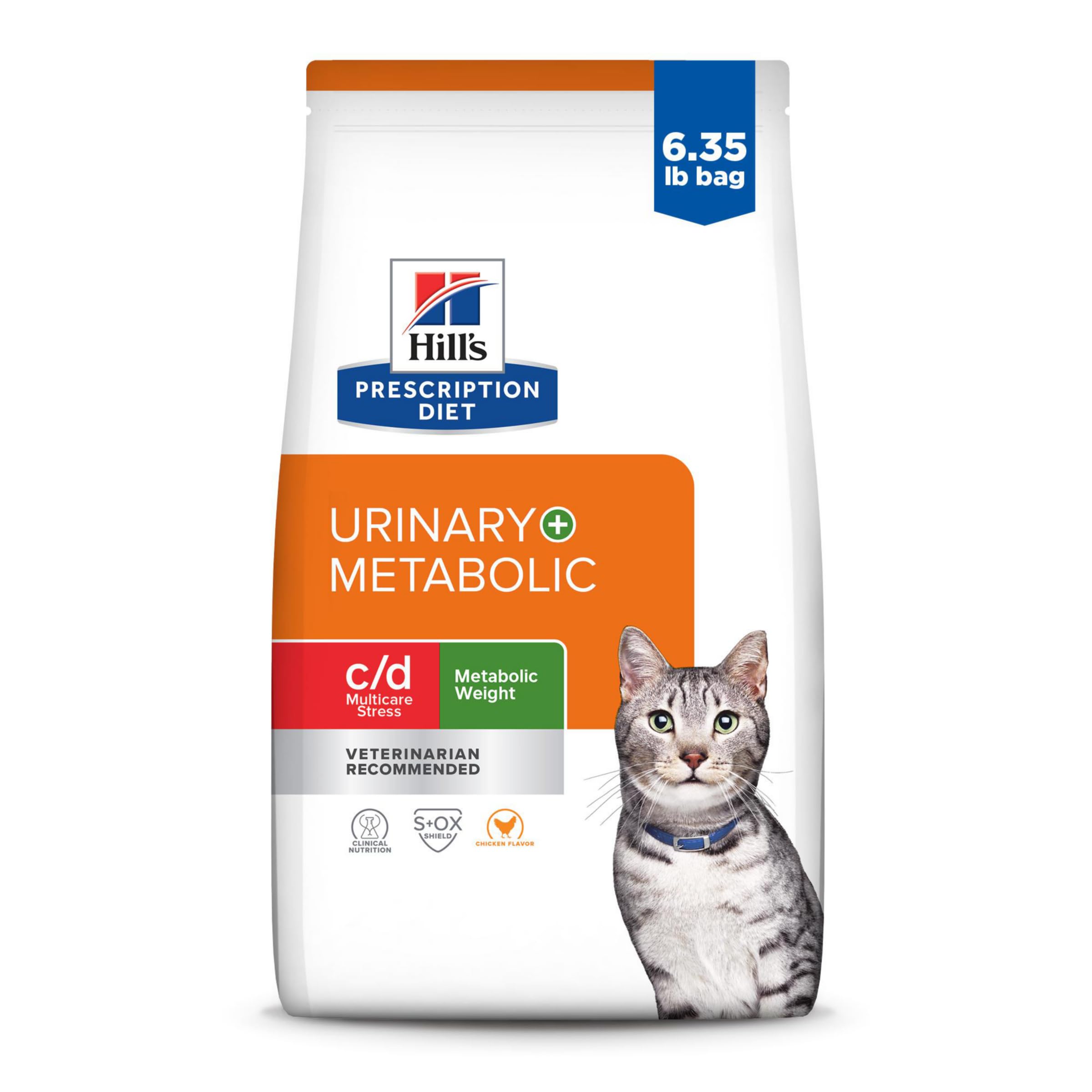 Hill's Prescription Diet c/d Multicare Stress + Metabolic, Urinary Stress + Weight Care Chicken Flavor Dry Cat Food, Veterinary Diet, 6.35 lb. Bag