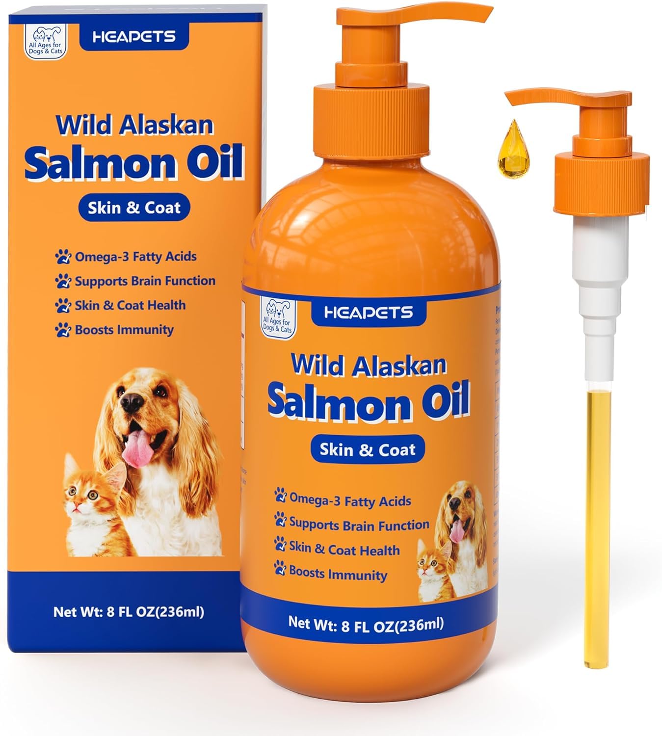 71E07IofeaL Wild Alaskan Salmon Oil for Dogs & Cats, Fish Oil Omega 3 Supplements with EPA & DHA for Skin & Coat, Immune, Brain, Joint and Heart Health, Dog & Cat Fish Oil Supplements with Pump- 8 oz - Image 1