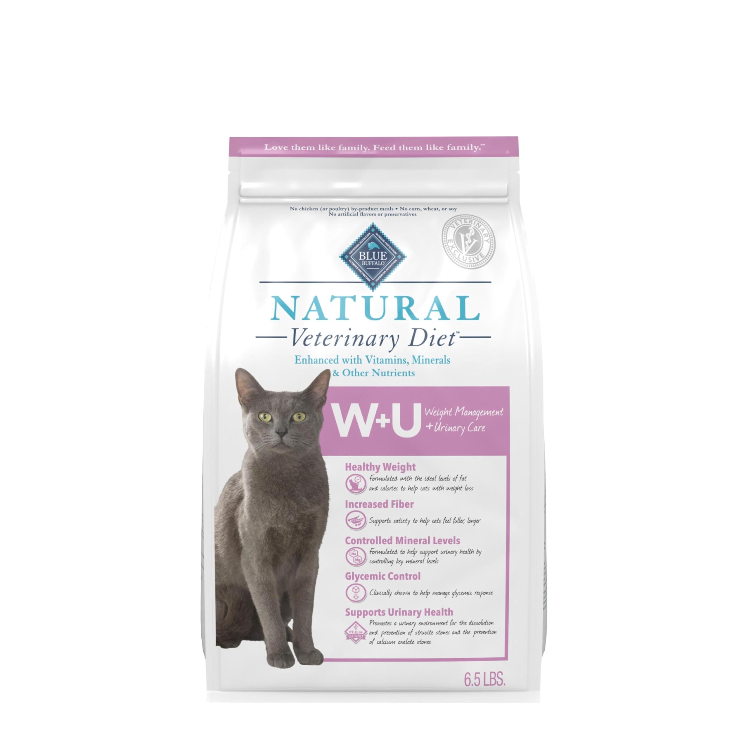 Blue Buffalo Natural Veterinary Diet W+U Weight Management + Urinary Care Dry Cat Food, Veterinarian Prescription Required, Chicken, 6.5-lb Bag
