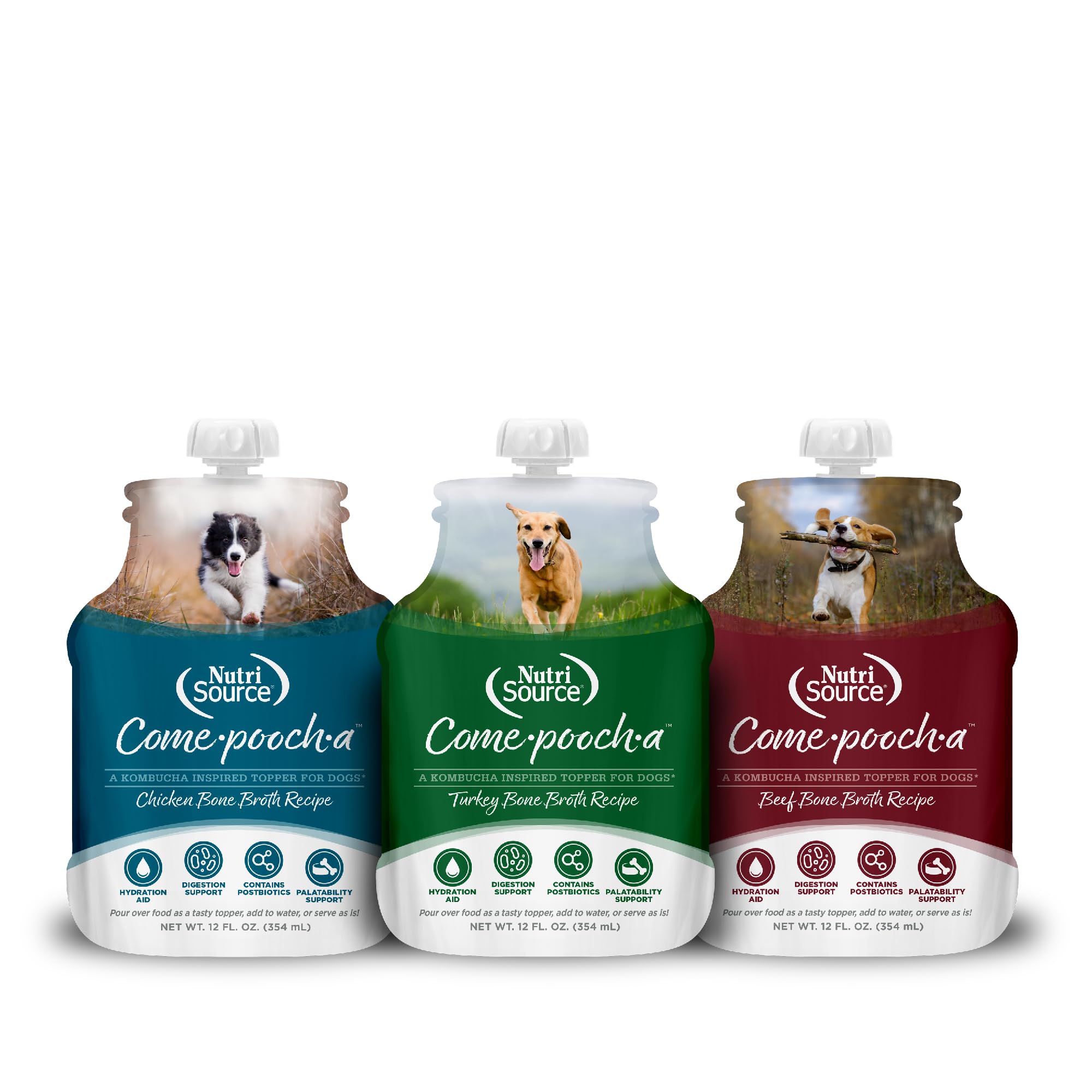 NutriSource Come-Pooch-A Variety Pack, Beef, Turkey, and Chicken Bone Broth for Dog Kibble 12 Ounce (Pack of 3)