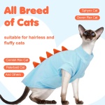 DENTRUN Sphynx Cat Clothes, Cute Dinosaur Design Hairless Cat Costume, Breathable Cotton Shirts Cat Clothes for Cats Only, Round Collar Kitten Daily T-Shirts with Sleeves, Cats Funny Cosplay Apparel - Image 5