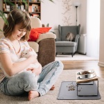 Upgraded Elevated Cat Bowls with Food Mat,15°Tilted Stand Anti Vomiting Raised Cat Dishes for Food and Water,2 Stainless Steel Bowls for Cats and Puppy - Image 2