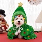 Vellibring Cat Christmas Outfit Green Pet Cloak with Hat with Star and Pompoms Puppy Cape Clothes Xmas Tree Elf Costumes Party Pet Supplies Accessories for Small Dogs Cats Pet Santa Presents - Image 2