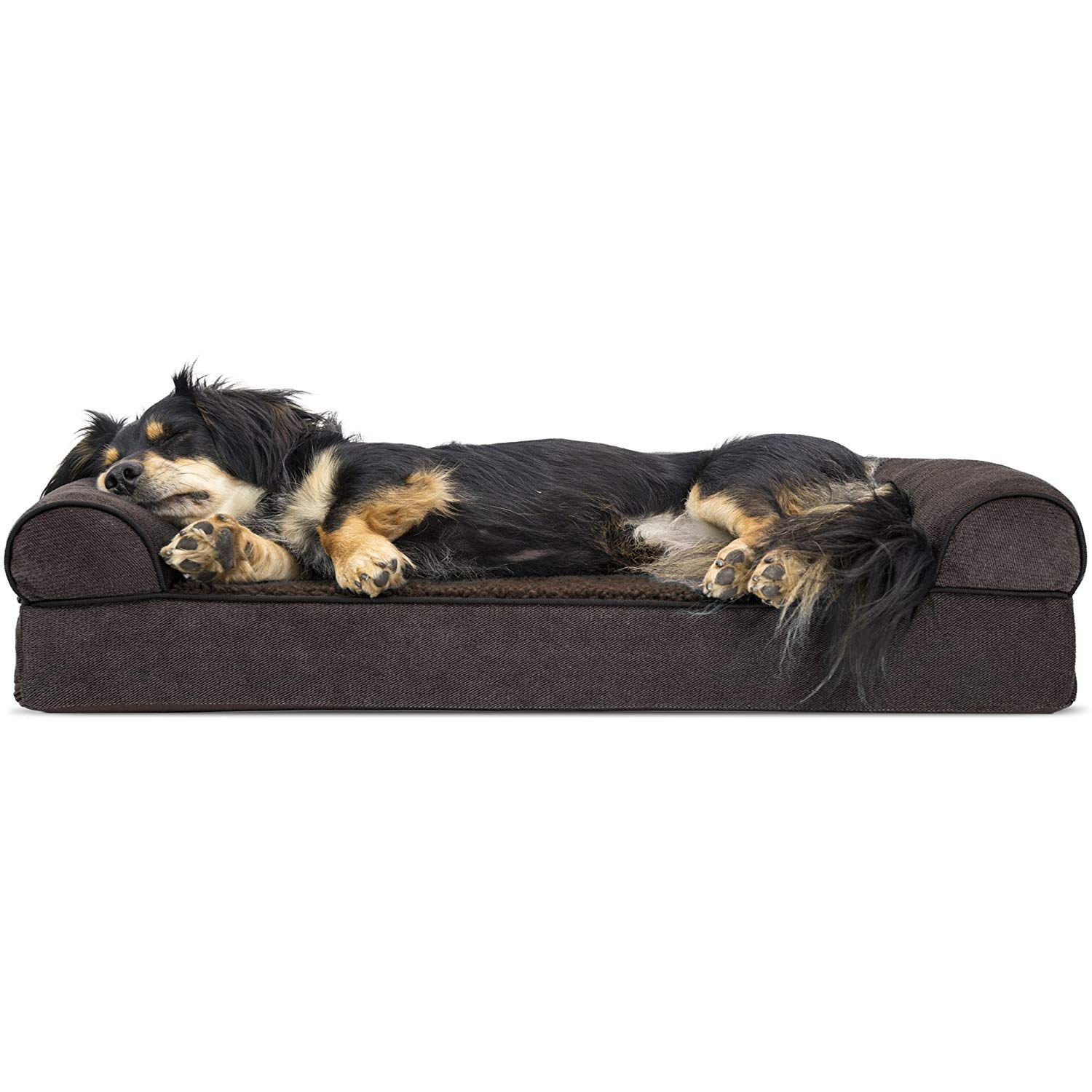 FurHaven Soft, Orthopedic Foam Sofa Dog Bed with Washable & Removable Cover - Sherpa/Chenille - Coffee, Dogs Up to 35 lbs - Medium