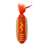 Catstages Hotdog Kicker Toy with Catnip and Dental Mesh, Hot Dog Shape, Plush and Feather Cat Toy for Kicking, Tossing, and Teeth Cleaning, Brown