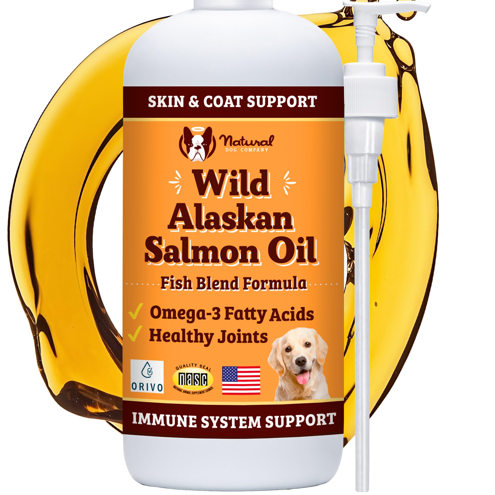 Natural Dog Company Wild Alaskan Salmon Oil Formula with Omega 3, Fish Oil for Dogs Supplement, Skin & Coat Dog Oil, Itchy Relief, Immune Support for Joints & Heart, Food Topper, 16 oz.