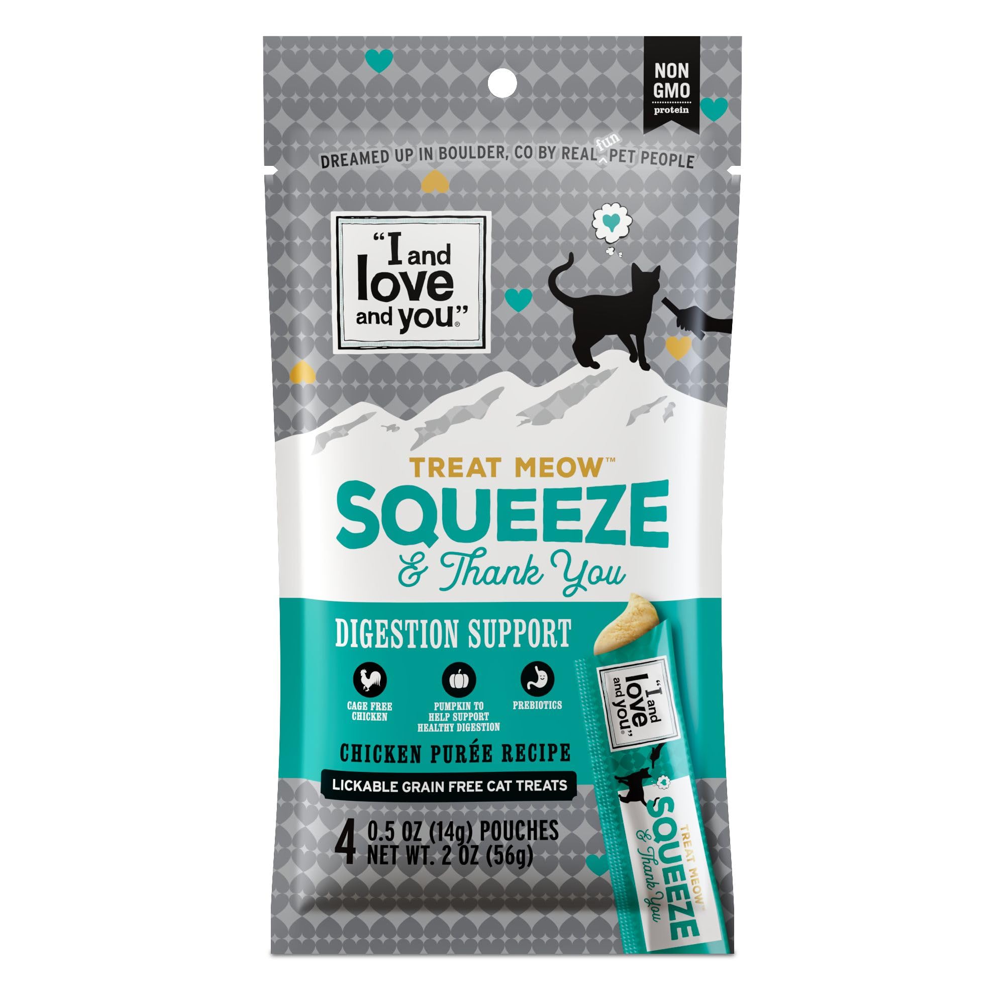 I and Love and You Treat Meow Lickable Cat Treats - Chicken Puree - Digestion Support, Squeeze Treat, 0.5oz, 4ct