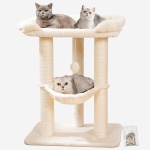 Happi N Pets 28" Large Cat Tree Tower for Indoor Cats, Cat Scratch Post with Large Bed for Maine Coon Big Cats, Sisal Cat Scratcher with Soft Perch & Hammock, Stable Cat Stand, Removable Cover-Beige