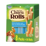 INABA Churu Rolls for Dogs, Soft & Chewy Baked Chicken Wrapped Filled Dog Treats, 0.42 Ounces Each Tube, 64 Tubes Total, Chicken with Cheese Recipe