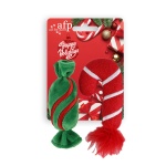 ALL FOR PAWS Christmas Cat Toys Happy Holiday Kitten Toys with Catnip, Crinkle Sound 2 Set Candy Cane Designs Kitty Toy