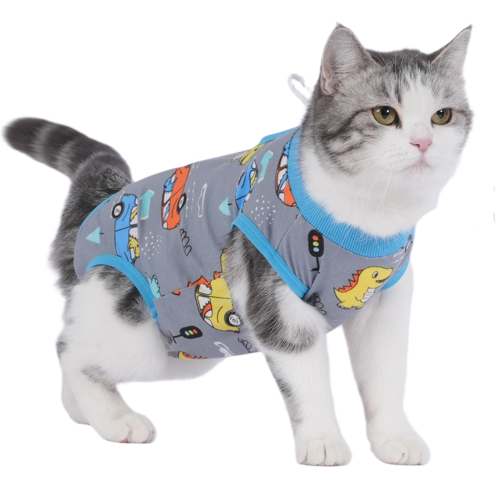 kzrfojy Cat Surgery Recovery Suit Professional for Surgical Abdominal Wound Or Skin Diseases E-Collar Alternative for Cats After Surgery Wear Pajama Suit (Gray, Medium)