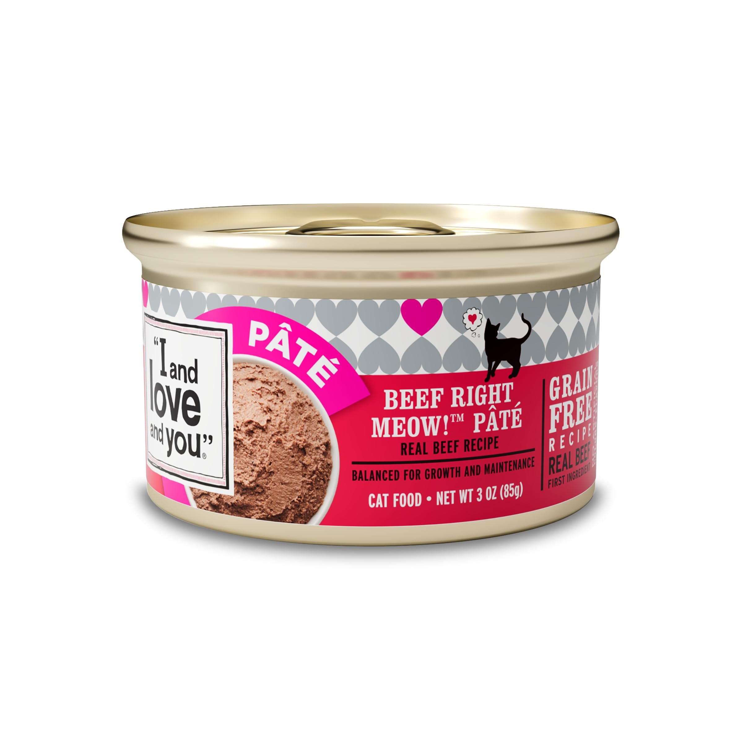 71nVWaIK-IL I and love and you Wet Cat Food - Beef Right Meow Pâté - Beef Recipe, Grain Free, Filler Free, 3oz Pack of 24 Cans - Image 1