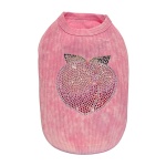 Washed Cotton Pet Vest with Rhinestone Fruit Designs, Soft & Stylish Small Dog Cat Vest for Spring Summer, Breathable & Shiny (Pink-Peach, Small)