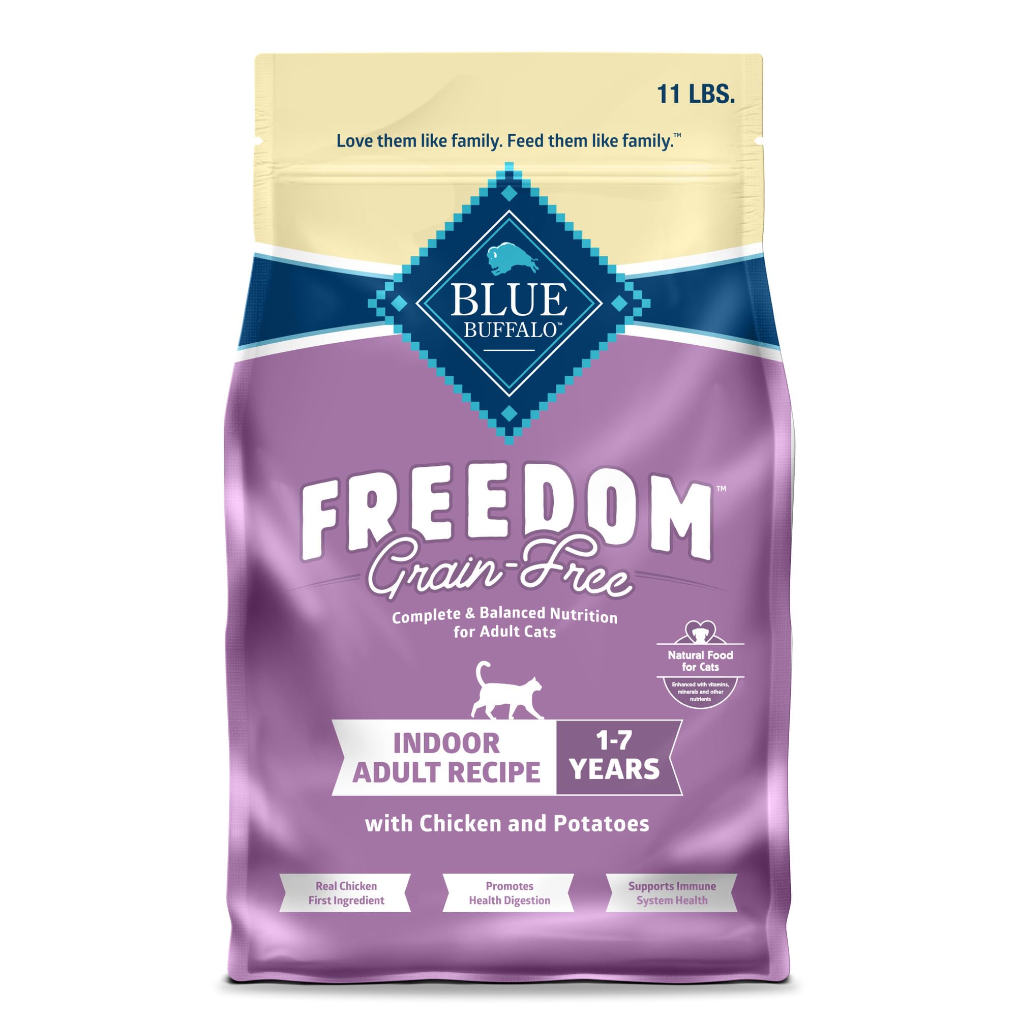 Blue Buffalo Freedom Grain-Free Adult Dry Cat Food, Complete & Balanced Nutrition for Indoor Cats, Made with Natural Ingredients, Chicken Recipe, 11-lb. Bag