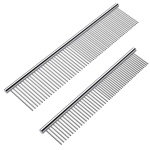 Cafhelp 2 Pack Dog Combs with Rounded Ends Stainless Steel Teeth, Cat Comb for Removing Tangles and Knots, Professional Grooming Tool for Long and Short Haired Dog, Cat and other pets, 6.3IN/7.4IN
