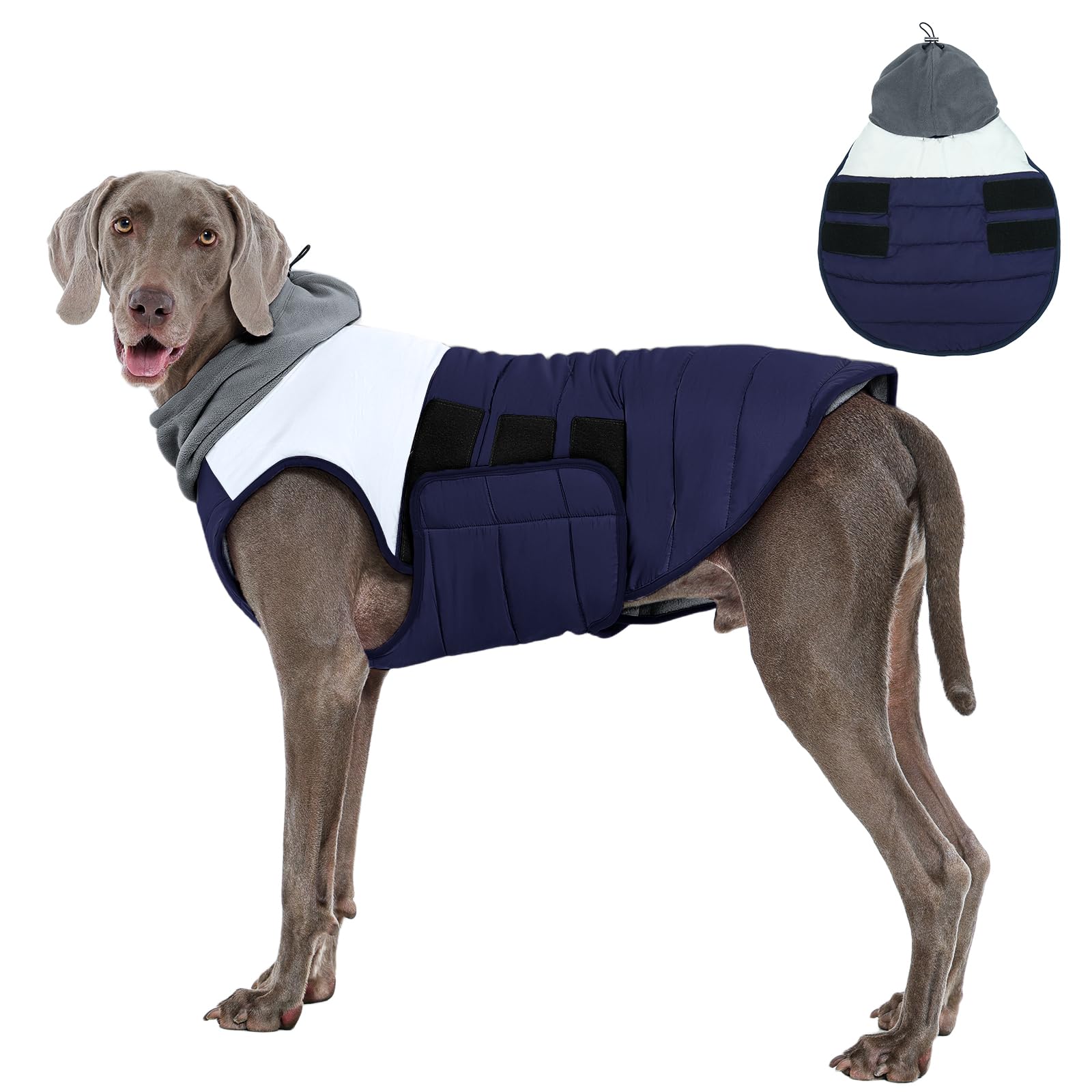 FUAMEY Dog Winter Coat Navy XXL, Warm Jacket Large Dogs Dress Fast Chilly Morning, Sleeveless Design for Free Move,(2XL-Navy)