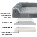 Furhaven Memory Foam Dog Bed for Large Dogs w/ Removable Bolsters & Washable Cover, For Dogs Up to 95 lbs - Two-Tone Plush Faux Fur & Suede L Shaped Chaise - Stone Gray, Jumbo/XL - Image 10
