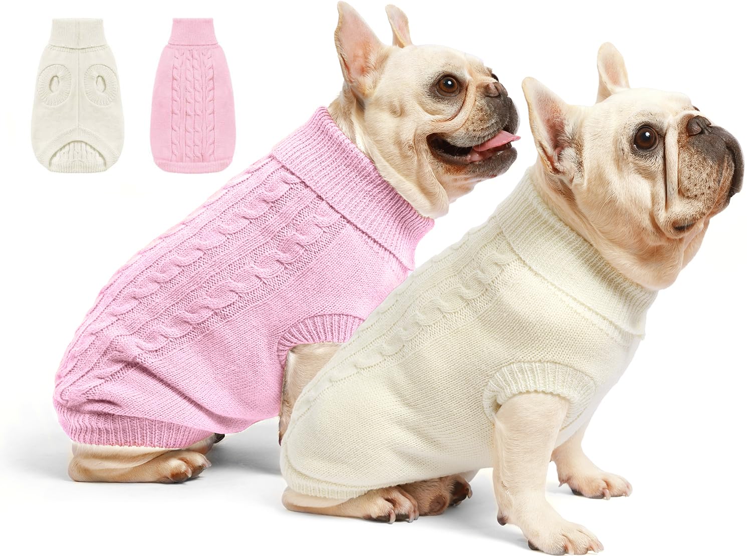 Roseelk 2 Pack Dog Sweaters for Small Dogs - Puppy Medium Warm Clothes in Winter, Turtleneck Pullover Design for Boy Girl Pet, Doggie, Cat, Kitten Chihuahua Bulldog Pug Beagles (M, Pink, Beige)