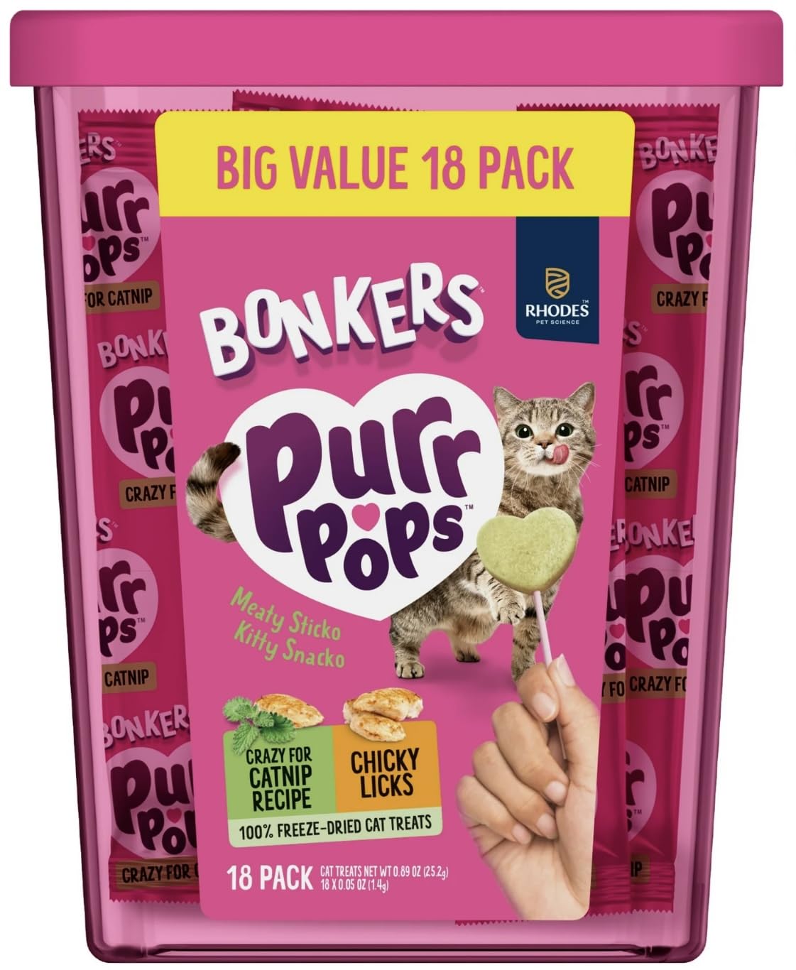 Bonkers Purrpops Freeze-Dried Cat Treats, Catnip and Chicken Flavors, 18 Count Value Pack