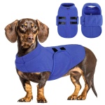 Queenmore Soft Fleece Dog Jacket, Warm Winter Coat with Leash Hole, Dachshund Sweaters for Small Dogs Cats Boy or Girl (Blue, S)