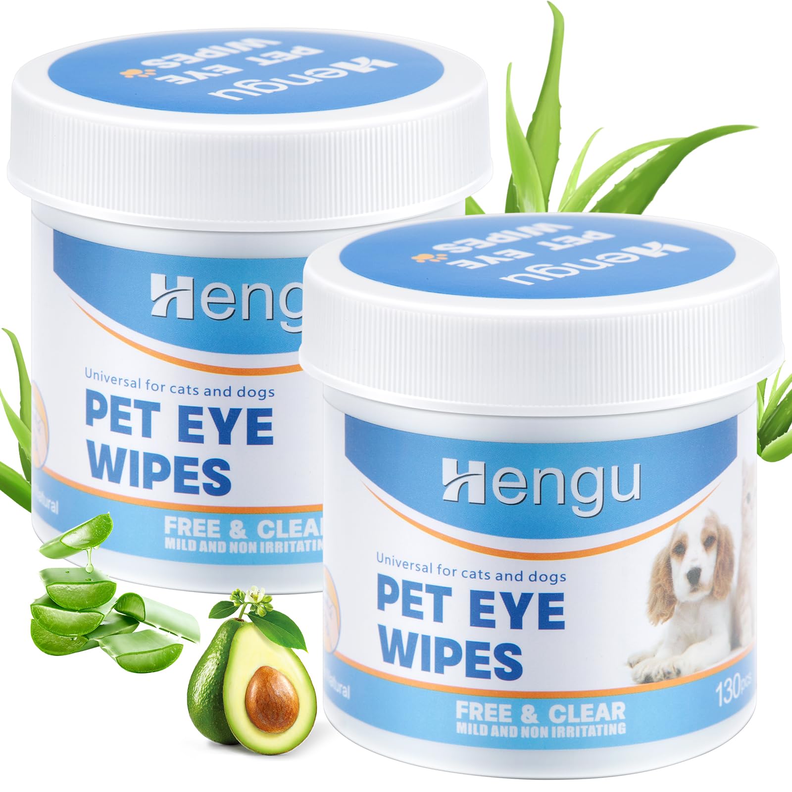 Hengu 260Pcs Eyes Wipes for Dogs, Pet Tear Stain Remover Wipes, Pet Eye Wipes for Dogs & Cats, Hypoallergenic Soothing Cleansing Pet Wipes (130pcs x2)