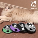 Serentive 2 Pcs Non-Slip Stainless Steel Small Food Bowls - Unbreakable, Thicken Cat Feeder, 7 Oz Dishes - Suitable for Indoor Small Pets - Removable Rubber Base, Easily Clean, Lovely Color - Image 2